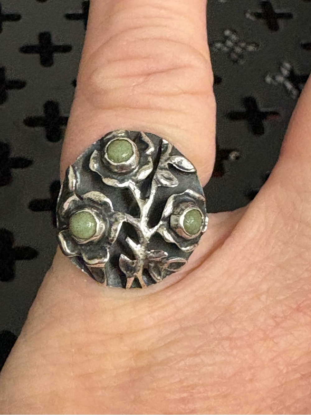 Vintage mid century JFR Mexico sterling and green turquoise ring. Size 6.5